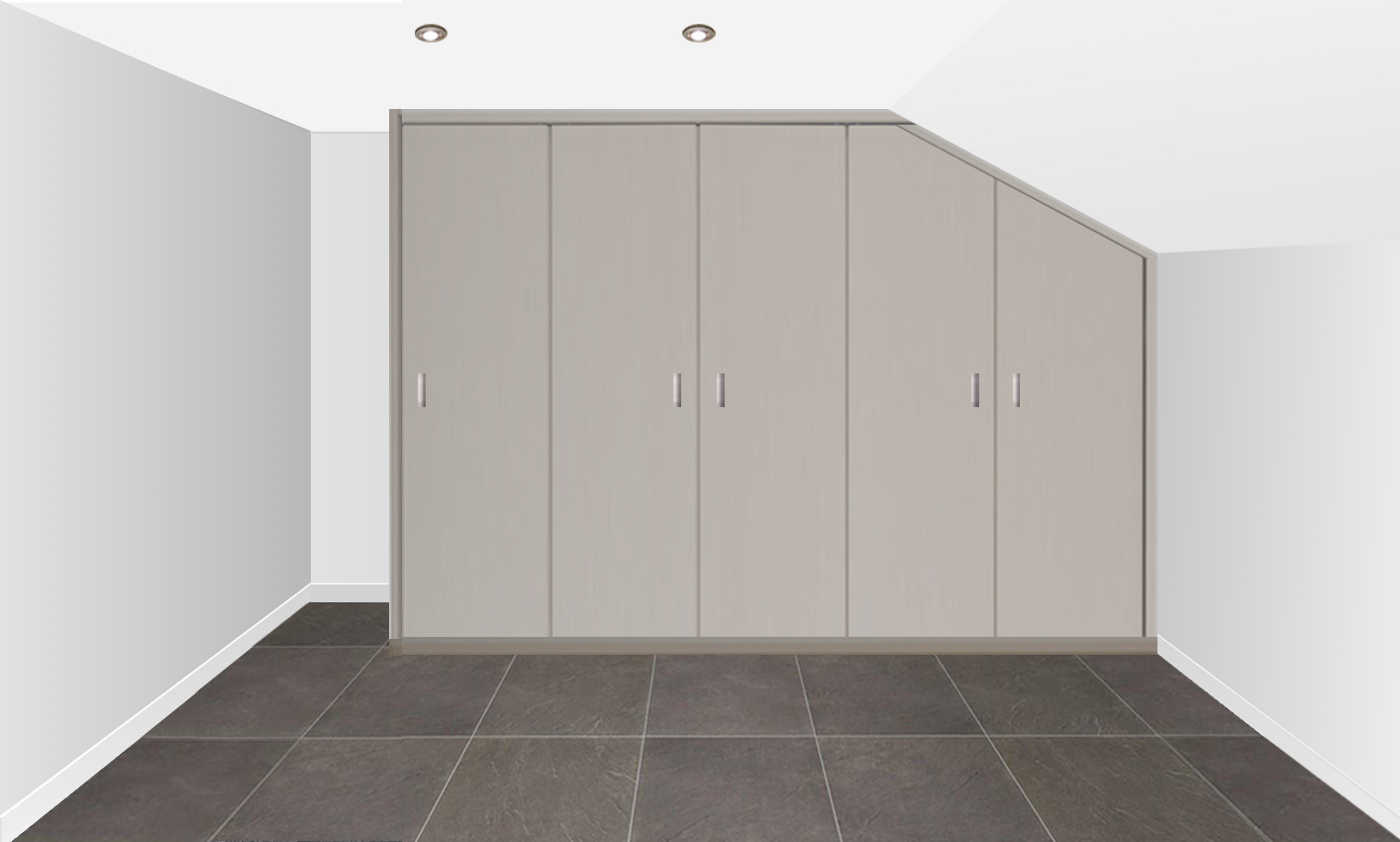 Kast tussen 2 muren met schuine hoek rechts